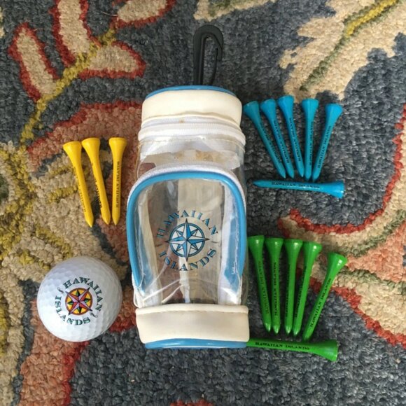 Vintage Hawaiian Islands Hawaii Mini Golf Bag Clip With Ball And Tees - Picture 1 of 5